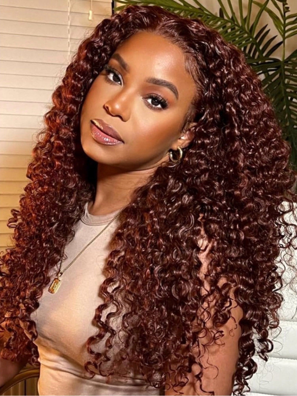 Deep Curly Lace Front Wig - Rich Auburn Brown